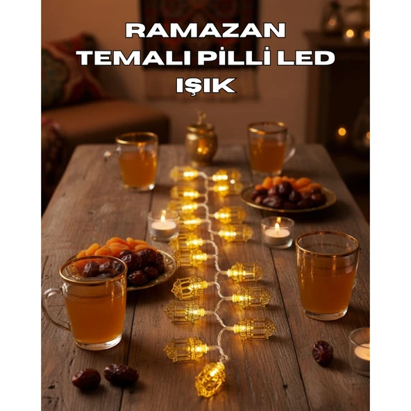 Ramazan Işıkları Pilli Altın Fener Tasarımlı Dekoratif LED Aydınlatma ürün görseli 1