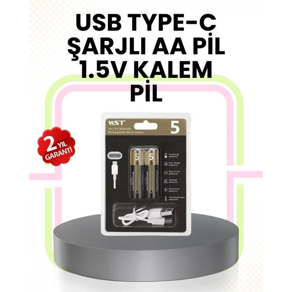 Tekrar Şarj Edilebilir AA USB Type-C Pil | 1000+ Döngü | 1.5V Sabit Voltaj ürün görseli 1
