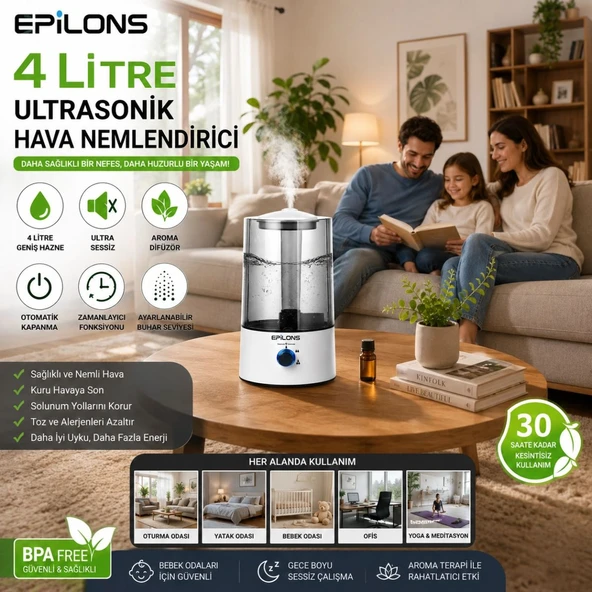 Rbh-04 Ultrasonik Hava Nemlendirici 4 Litre Buhar Makinesi Aroma Difüzörü - Otomatik Kapanma ürün görseli 1