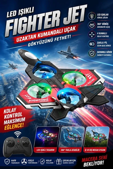 Led Işıklı Oyuncak Drone Fighter Jet Tasarımlı Uzaktan Kumandalı Uçak ürün görseli 1