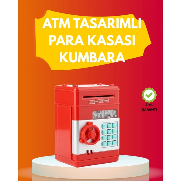ATM Görünümlü Kırmızı Elektronik Şifreli Kumbara ürün görseli 1