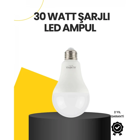 Yüksek Işık Güçlü Şarjlı LED Ampul E27 30W Enerji Tasarruflu ürün görseli 1