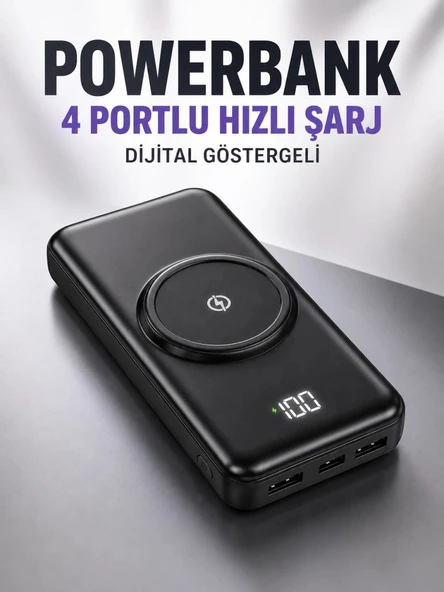 10.000 Mah Powerbank 4 Portlu Hızlı Şarj Dijital Göstergeli ürün görseli 1