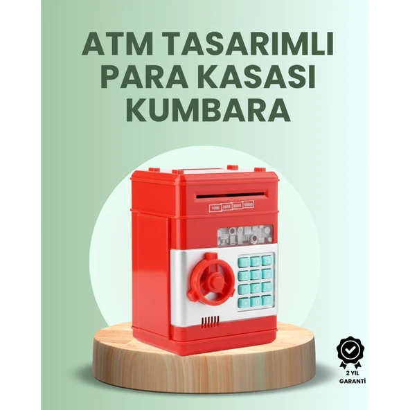 Kırmızı ATM Kasa Tipi Para Biriktirme Kumbarası ürün görseli 1