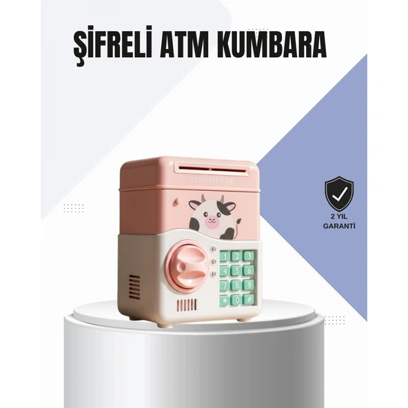 Pembe Elektronik Şifreli Otomatik Para Çeken ATM Kumbarası ürün görseli 1