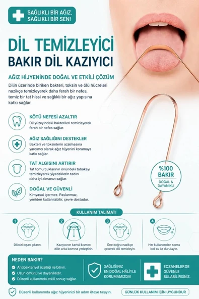 Bakır Dil Temizleme Atı – Dil Temizleyici – Ağız Bakım Atı – Dil Kazıyıcı – Metal Dil Temizleme Ekipmanı ürün görseli 1