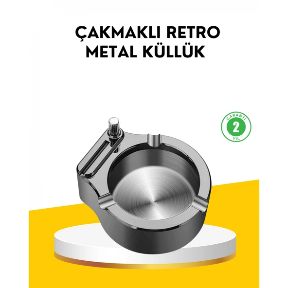 Çakmaklı Küllük Paslanmaz Metal Yuvarlak Tasarım ürün görseli 1