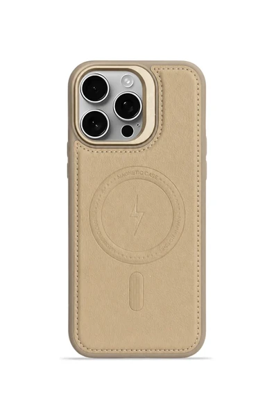 iPhone 16 Pro Max GripStand MagSafe Deri Kılıf Krem ürün görseli 1