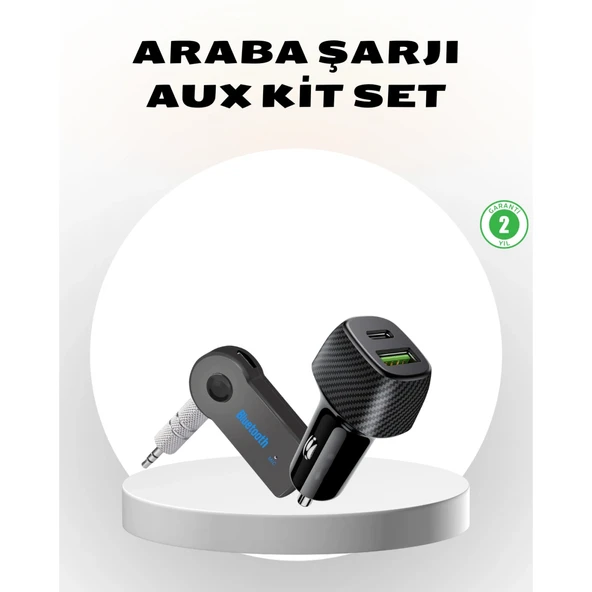 Bluetooth AUX Çevirici ve PD Destekli Araç Şarj Cihazı 2’li Set ürün görseli 1