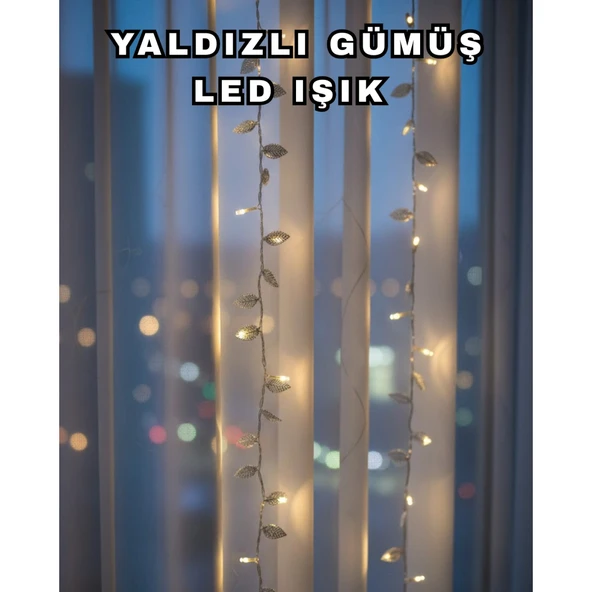 Gümüş Yaprak Tasarımlı LED Işık Pilli Ev ve Vitrin Dekoru ürün görseli 1