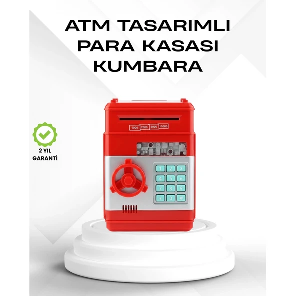 Kırmızı Şifreli ATM Kasa Para Yutan Kumbara ürün görseli 1