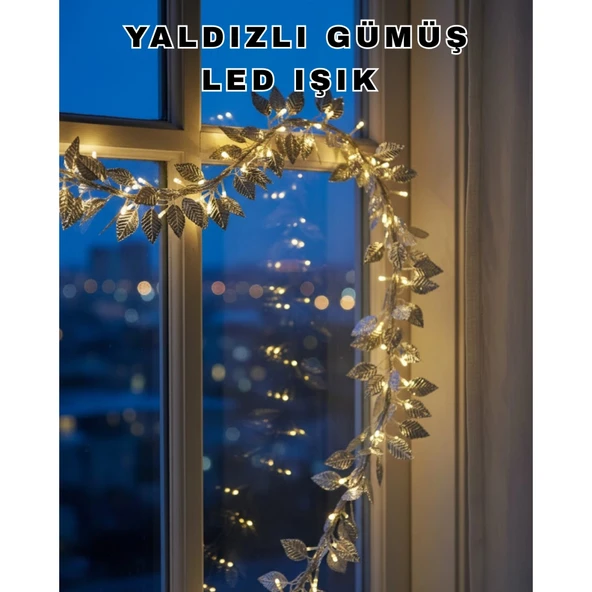 Pilli Gümüş Yaprak LED Işık Ev İçi ve Yılbaşı Dekor Aydınlatması ürün görseli 1