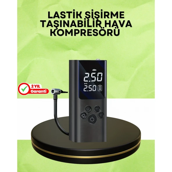USB Şarjlı Taşınabilir Hava Kompresörü Dijital Ekranlı ürün görseli 1