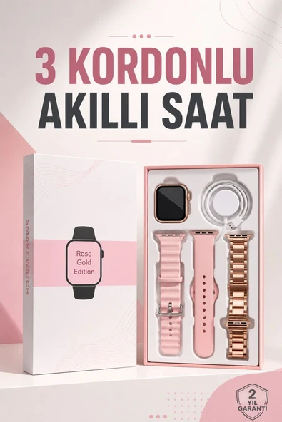 Akıllı Saat Amoled Ekran 3 Kordonlu Aksesuar Hediyeli Sesli Görüşme ürün görseli 1