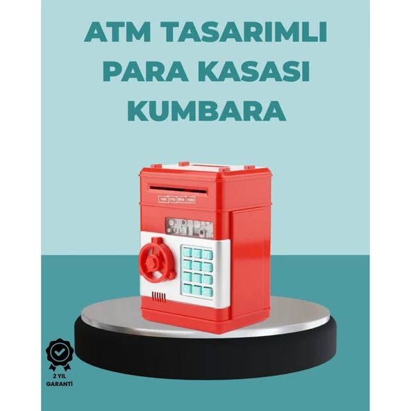 Şifreli Kırmızı ATM Tasarımlı Çelik Kasa Görünümlü Kumbara ürün görseli 1