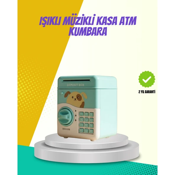 ATM Görünümlü Su Yeşili Otomatik Para Çeken Şifreli Kumbara ürün görseli 1