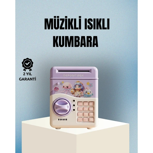 Işıklı Sesli Şifreli Otomatik Para Çeken Kumbara Mor ürün görseli 1