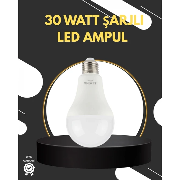 Acil Durumlar İçin Şarjlı LED Ampul 6400K Soğuk Beyaz 30 Watt ürün görseli 1