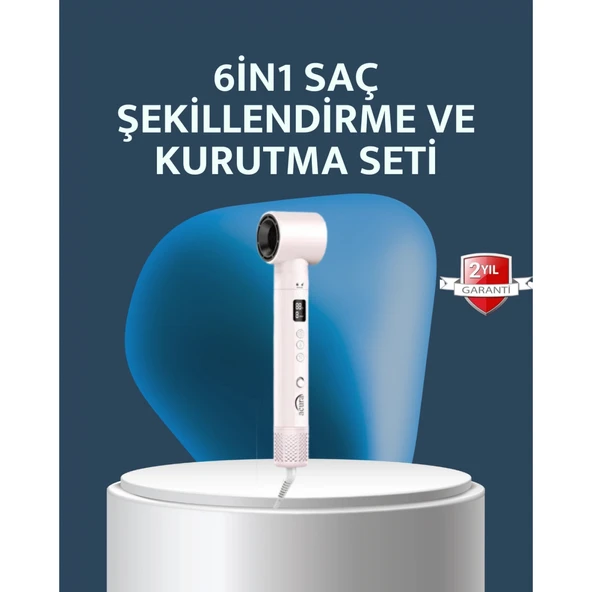 6-in-1 Saç Şekillendirme Seti Yüksek Hızlı Motor Negatif İyon LCD Ekran ürün görseli 1