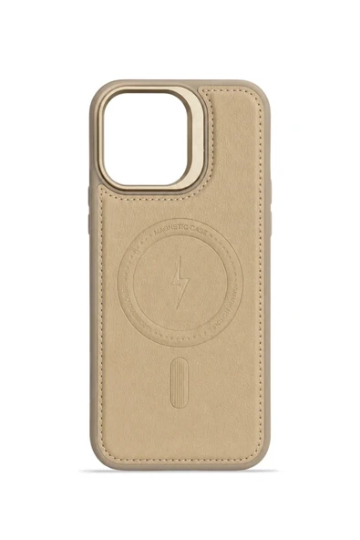 iPhone 16 Pro Max GripStand MagSafe Deri Kılıf Krem - Resim 4