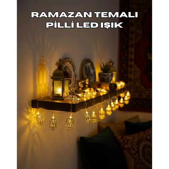 Pilli Altın Fenerli Ramazan Işıkları Dekoratif LED Zincir ürün görseli 1