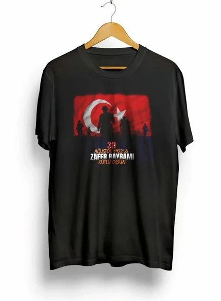 30 Ağustos Zafer Bayramı Atatürk Baskılı Oversize Bisiklet Yaka T-shirt - Siyah ürün görseli 1