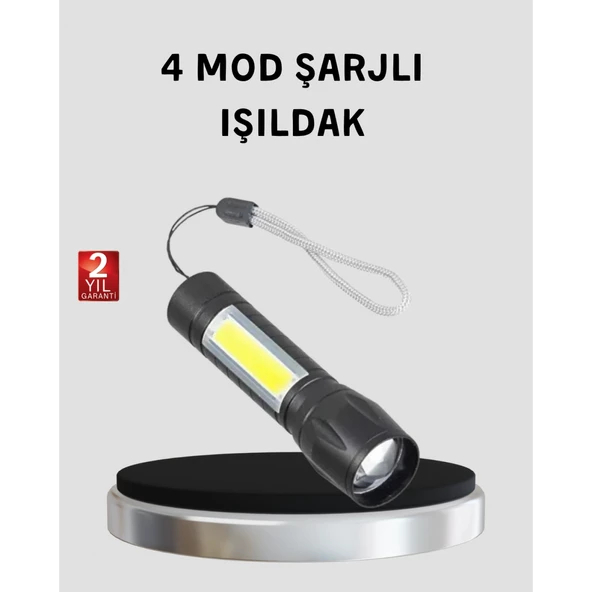 Ultra Dayanıklı 4 Mod Şarjlı Işıldak | Suya ve Darbeye Dayanıklı | 100.000 Saat LED Ömrü ürün görseli 1