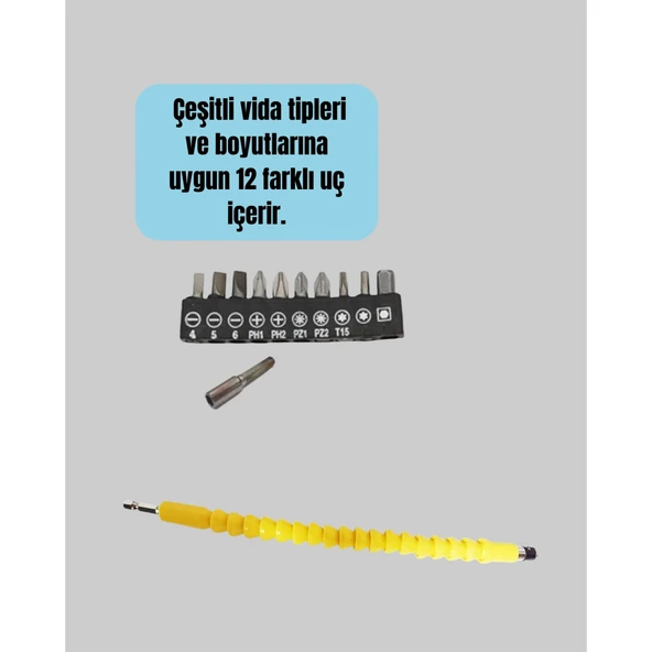 12’li Akrobat Bits Vidalama Seti Esnek Uç Çok Yönlü Kullanım - Resim 2