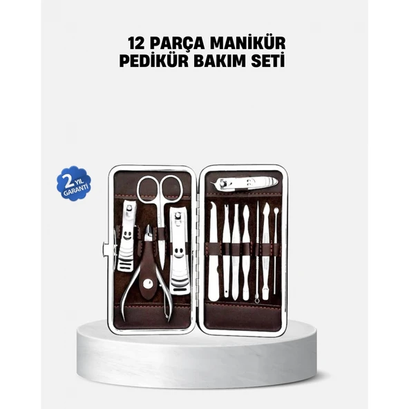 Özel Deri Çantalı 12 Parça Manikür Pedikür Bakım Seti Paslanmaz Çelik ürün görseli 1