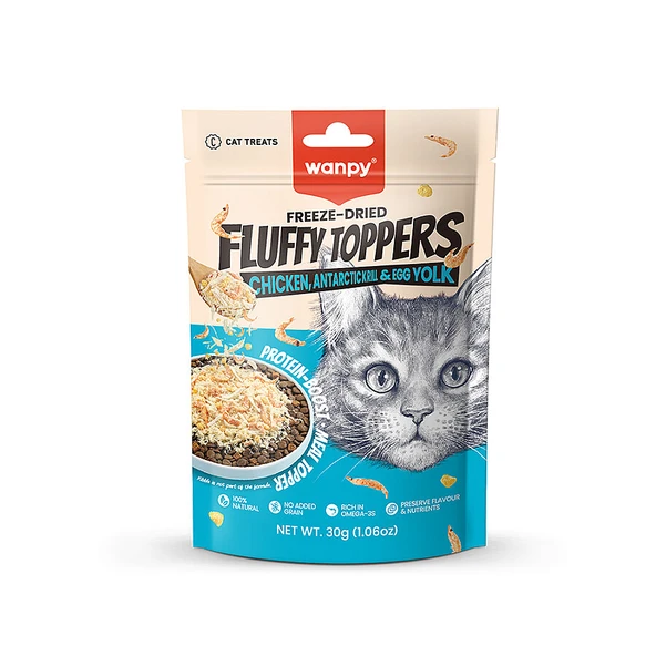 Wanpy Dondurularak Kurutulmuş Fluffy Toppers - Tavuk, Antarktika Krili ve Yumurta Sarısı - 30g ürün görseli 1