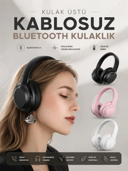 Kablosuz Bluetooth Kulaklık ANC/ENC Destekli Kulak Üstü Yüksek Ses Kaliteli ürün görseli 1