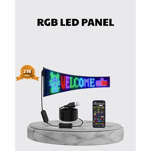 RGB LED Panel – Çok Renkli, Kumandalı, USB Bağlantılı Yazı ve GIF Gösterimli Akıllı Lamba ürün görseli 1