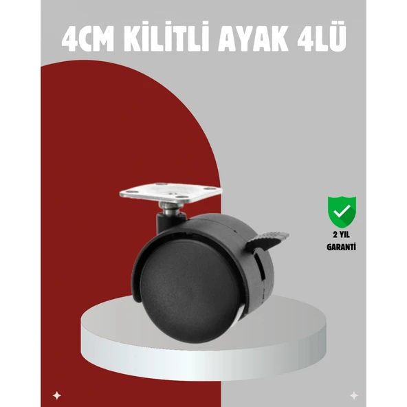 Mobilya İçin Kilitli 4 cm Tekerlek Ayak Seti ürün görseli 1