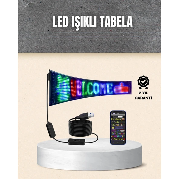 RGB Kayar Yazılı LED Reklam Ekranı – USB Bağlantılı Esnek Tasarım ürün görseli 1