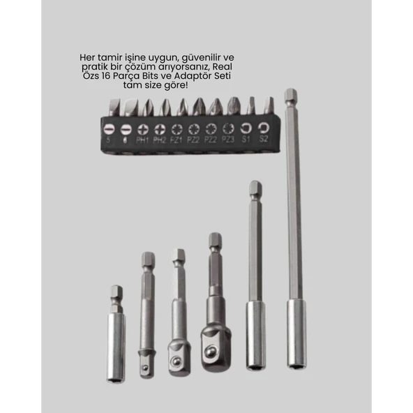 Ergonomik 16 Parça Bits Tornavida Uç ve Adaptör Seti - Resim 5