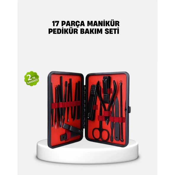 17 Parça Profesyonel Manikür Pedikür Seti Paslanmaz Çelik Siyah Kutu ürün görseli 1