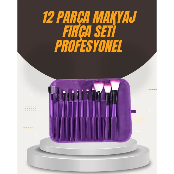Fondöten, Allık ve Far Uygulamalarına Uygun 12 Parça Makyaj Fırça Takımı Ergonomik Saplı ürün görseli 1