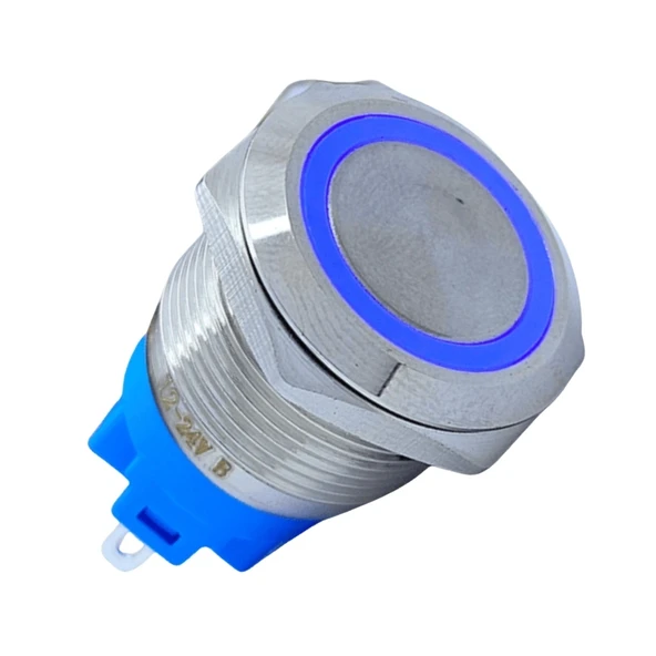 E57 19mm Metal Buton Yaylı 12-24V Mavi LED 1NO/1NC ürün görseli 1