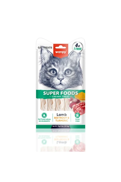Wanpy Superfood Kuzu Pancar Zerdeçal Kedi Krema Ödül 5 li ürün görseli 1