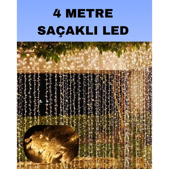 4 Metre Icicle Şelale Led Perde Işık Sarı Aydınlatma ürün görseli 1