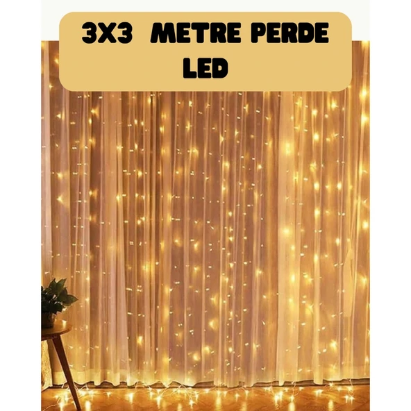 3x3 Metre Perde LED Işık Sıcak  Şelale Tasarım Dekoratif Aydınlatma ürün görseli 1