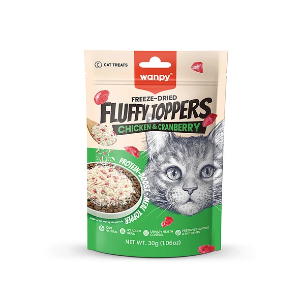 Wanpy Dondurularak Kurutulmuş Fluffy Toppers - Tavuk & Kızılcık - 30g ürün görseli 1