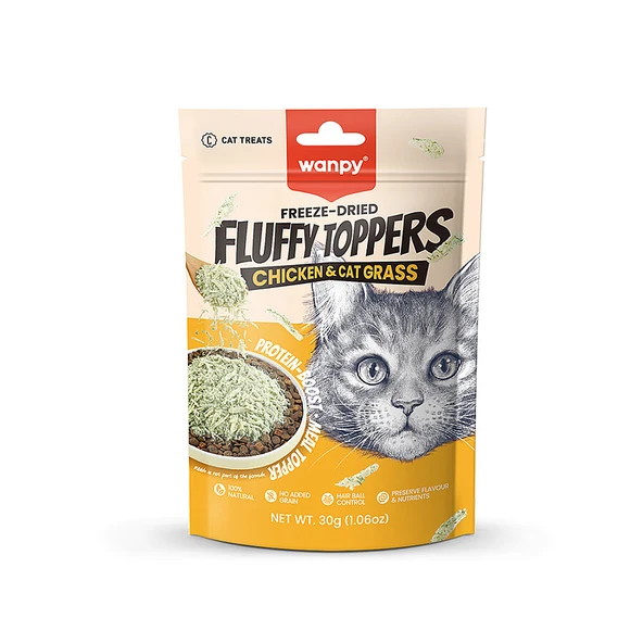 Wanpy Dondurularak Kurutulmuş Fluffy Toppers – Tavuk & Kedi Otu - 30g ürün görseli 1