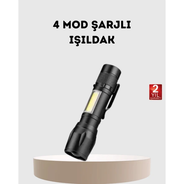 Profesyonel 4 Modlu Şarjlı El Feneri | 1300 mAh Batarya | Cree LED Teknolojisi ürün görseli 1