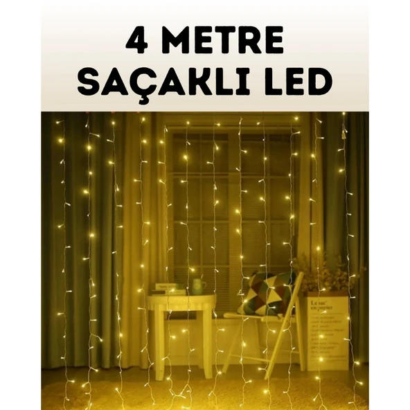 4 Metre Şelale Perde Led Işık Dış Mekan İç Mekan Uyumlu ürün görseli 1
