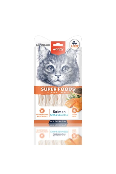Wanpy Superfood Somon Tarak Yosun Kedi Krema Ödül 5 li ürün görseli 1