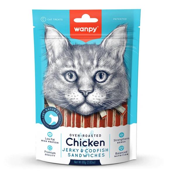 Wanpy Kedi Ödül Chicken Jerky Codfish Sandwiches ürün görseli 1