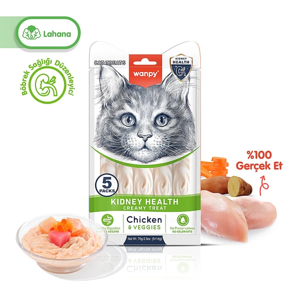 Wanpy Kidney Health Tavuk&Sebze Kedi Ödül Krema 5x14gr ürün görseli 1