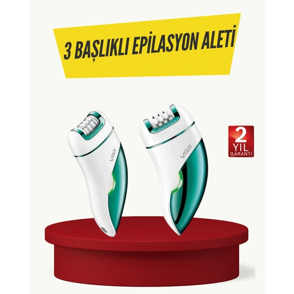 Profesyonel 3 in 1 Epilasyon Cihazı LED Aydınlatmalı Suya Dayanıklı Şarjlı VGR Epilatör ürün görseli 1