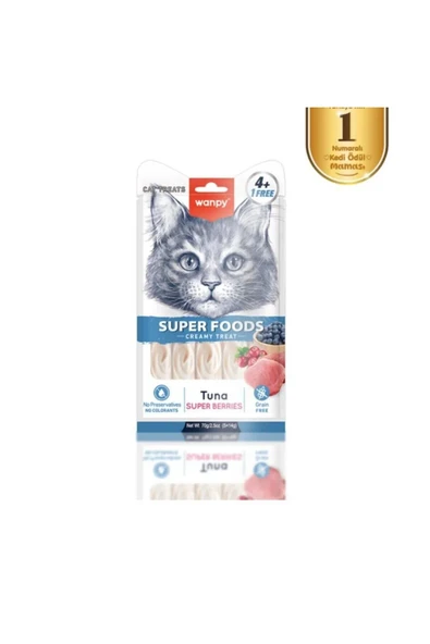 Wanpy Superfood Ton Balık Yaban Mersini Kızılcık Kedi Krema Ödül 5 li ürün görseli 1